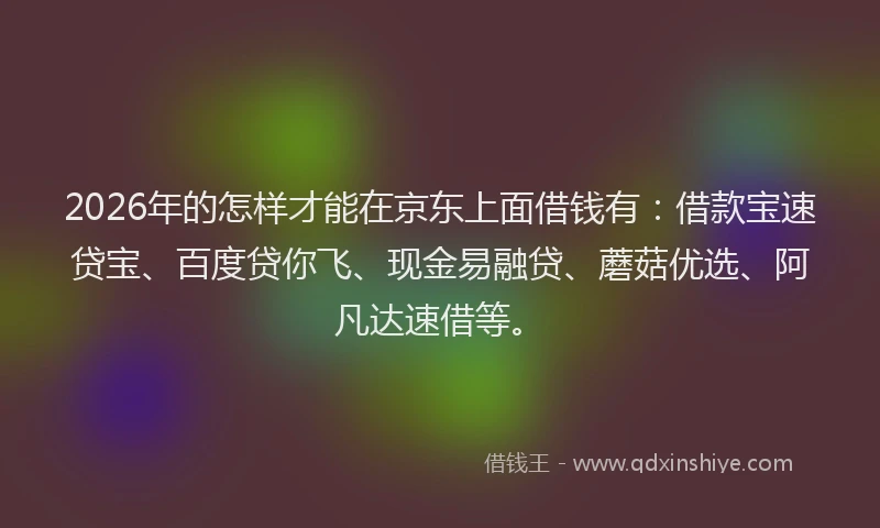 2026年的怎样才能在京东上面借钱有：借款宝速贷宝、百度贷你飞、现金易融贷、蘑菇优选、阿凡达速借等。
