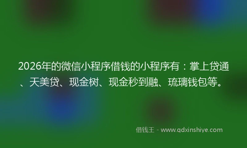 2026年的微信小程序借钱的小程序有：掌上贷通、天美贷、现金树、现金秒到融、琉璃钱包等。