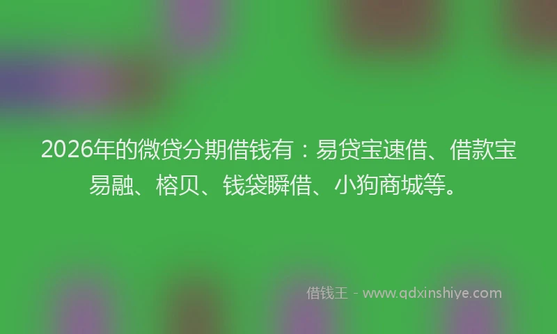 2026年的微贷分期借钱有：易贷宝速借、借款宝易融、榕贝、钱袋瞬借、小狗商城等。