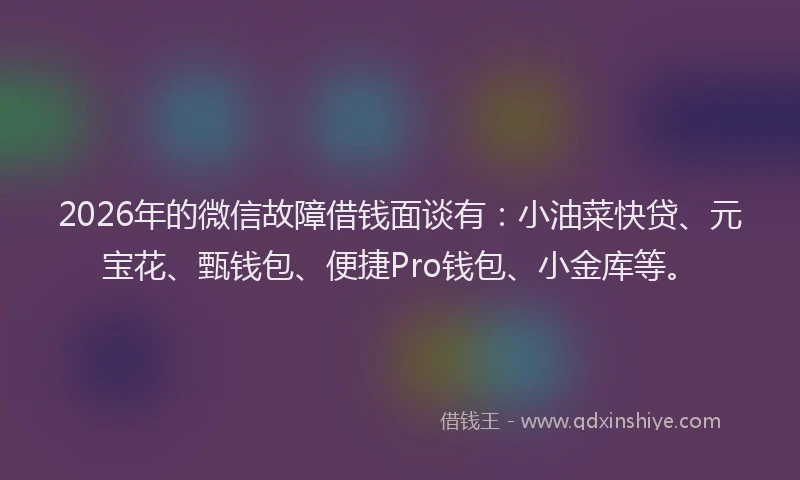 2026年的微信故障借钱面谈有：小油菜快贷、元宝花、甄钱包、便捷Pro钱包、小金库等。
