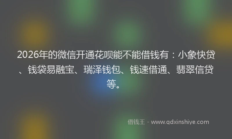 2026年的微信开通花呗能不能借钱有：小象快贷、钱袋易融宝、瑞泽钱包、钱速借通、翡翠信贷等。