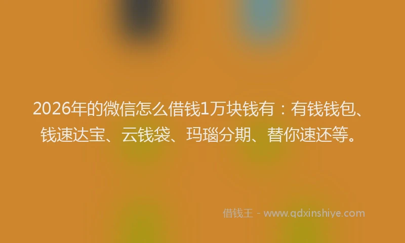 2026年的微信怎么借钱1万块钱有：有钱钱包、钱速达宝、云钱袋、玛瑙分期、替你速还等。
