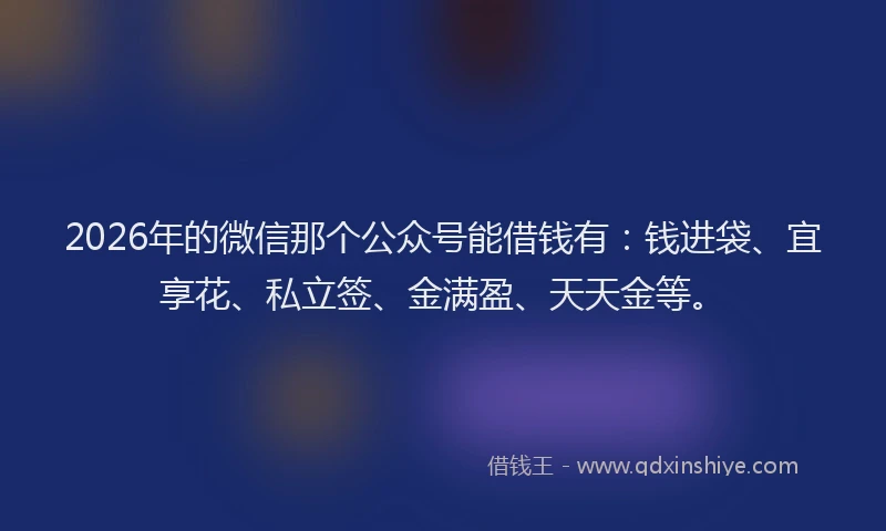 2026年的微信那个公众号能借钱有：钱进袋、宜享花、私立签、金满盈、天天金等。