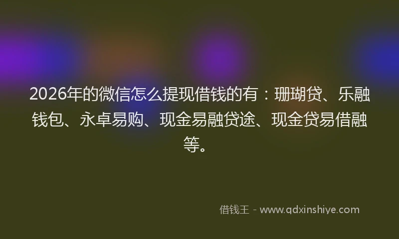 2026年的微信怎么提现借钱的有：珊瑚贷、乐融钱包、永卓易购、现金易融贷途、现金贷易借融等。
