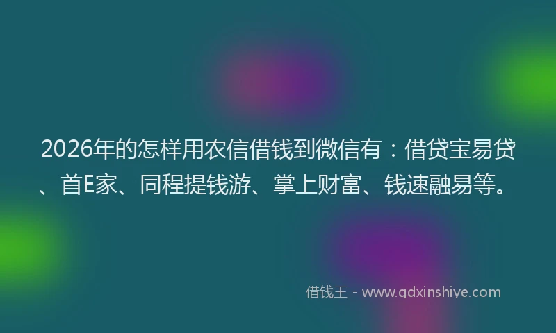 2026年的怎样用农信借钱到微信有：借贷宝易贷、首E家、同程提钱游、掌上财富、钱速融易等。