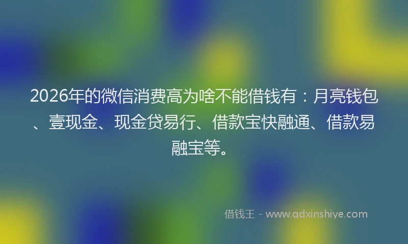 2026年的微信消费高为啥不能借钱有：月亮钱包、壹现金、现金贷易行、借款宝快融通、借款易融宝等。
