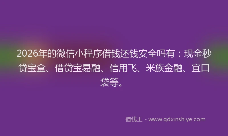 2026年的微信小程序借钱还钱安全吗有：现金秒贷宝盒、借贷宝易融、信用飞、米族金融、宜口袋等。