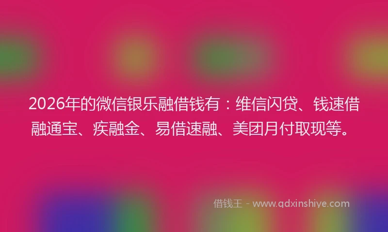 2026年的微信银乐融借钱有：维信闪贷、钱速借融通宝、疾融金、易借速融、美团月付取现等。