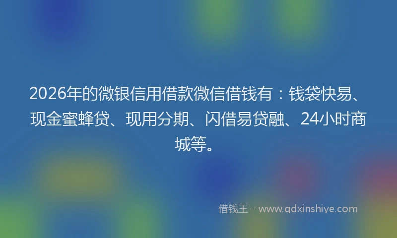 2026年的微银信用借款微信借钱有：钱袋快易、现金蜜蜂贷、现用分期、闪借易贷融、24小时商城等。