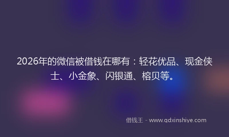 2026年的微信被借钱在哪有：轻花优品、现金侠士、小金象、闪银通、榕贝等。