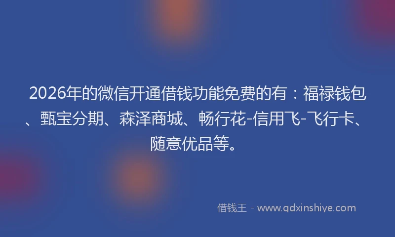 2026年的微信开通借钱功能免费的有：福禄钱包、甄宝分期、森泽商城、畅行花-信用飞-飞行卡、随意优品等。
