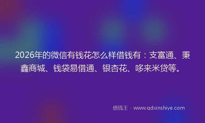 2026年的微信有钱花怎么样借钱有：支富通、秉鑫商城、钱袋易借通、银杏花、哆来米贷等。