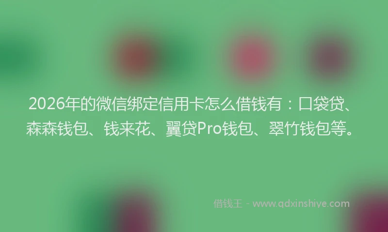 2026年的微信绑定信用卡怎么借钱有：口袋贷、森森钱包、钱来花、翼贷Pro钱包、翠竹钱包等。