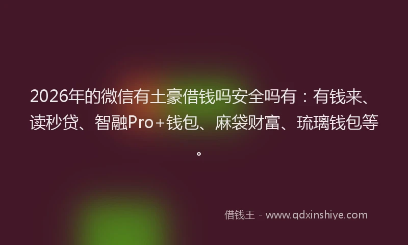 2026年的微信有土豪借钱吗安全吗有：有钱来、读秒贷、智融Pro+钱包、麻袋财富、琉璃钱包等。