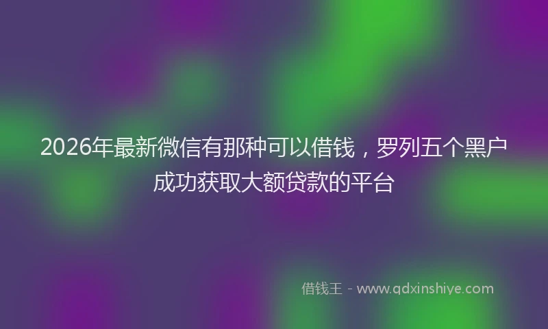 2026年最新微信有那种可以借钱，罗列五个黑户成功获取大额贷款的平台