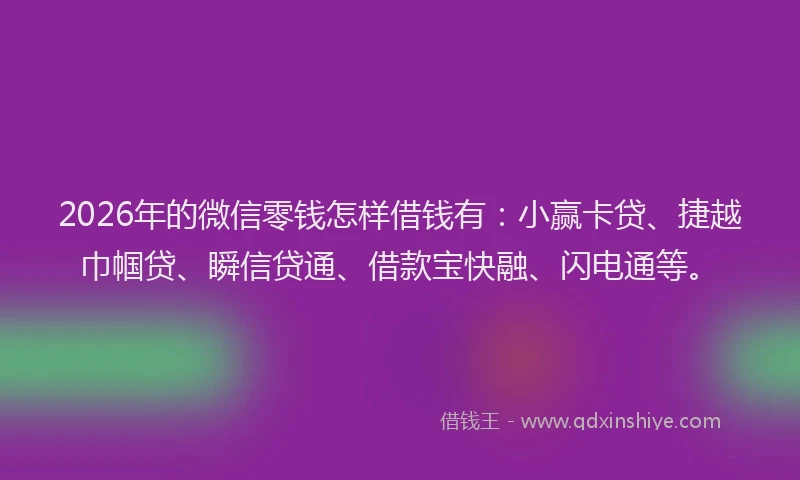 2026年的微信零钱怎样借钱有：小赢卡贷、捷越巾帼贷、瞬信贷通、借款宝快融、闪电通等。