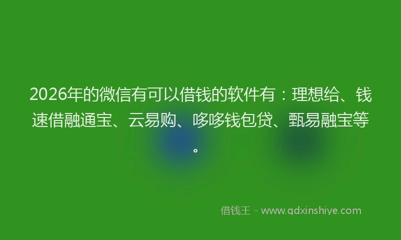 2026年的微信有可以借钱的软件有：理想给、钱速借融通宝、云易购、哆哆钱包贷、甄易融宝等。