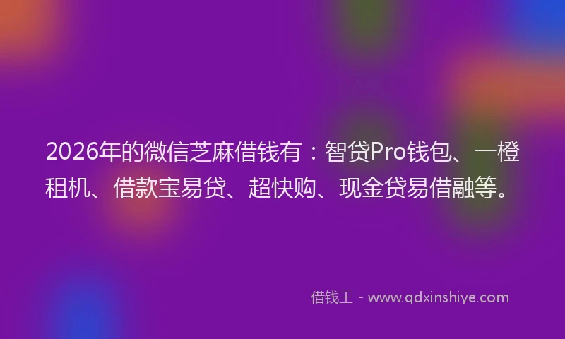 2026年的微信芝麻借钱有：智贷Pro钱包、一橙租机、借款宝易贷、超快购、现金贷易借融等。