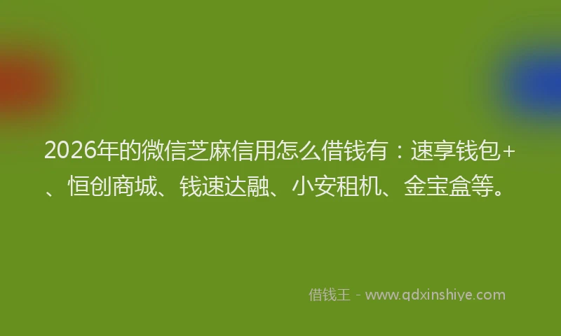 2026年的微信芝麻信用怎么借钱有：速享钱包+、恒创商城、钱速达融、小安租机、金宝盒等。