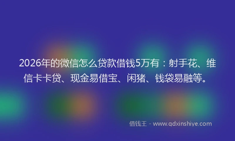 2026年的微信怎么贷款借钱5万有：射手花、维信卡卡贷、现金易借宝、闲猪、钱袋易融等。
