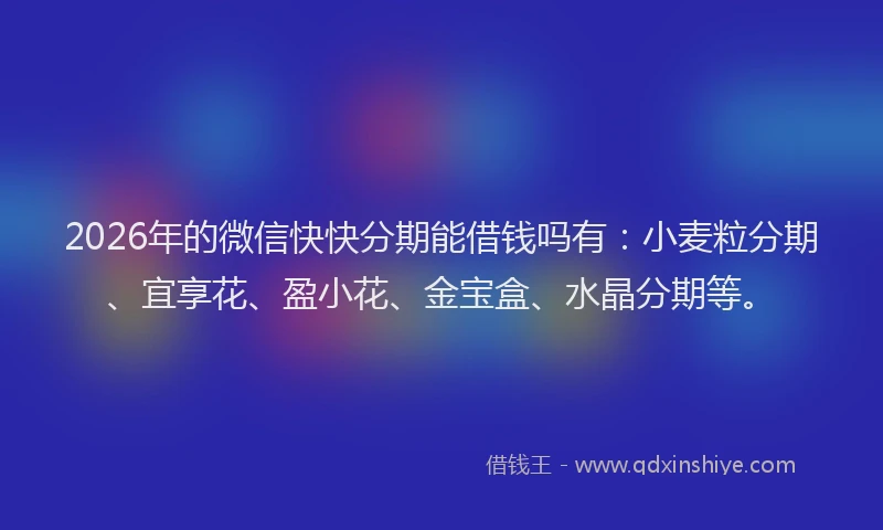 2026年的微信快快分期能借钱吗有：小麦粒分期、宜享花、盈小花、金宝盒、水晶分期等。