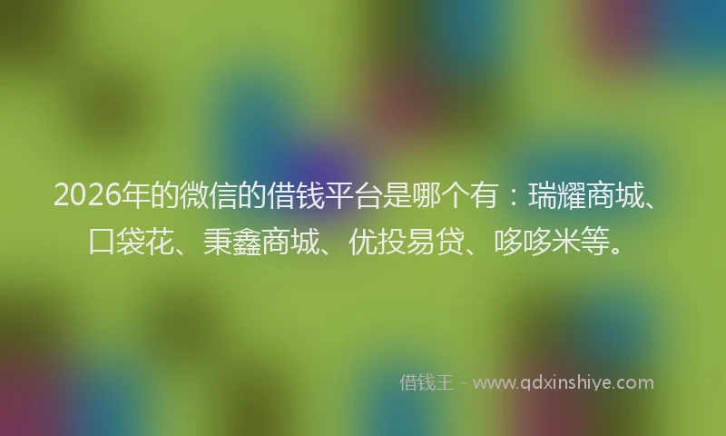 2026年的微信的借钱平台是哪个有：瑞耀商城、口袋花、秉鑫商城、优投易贷、哆哆米等。