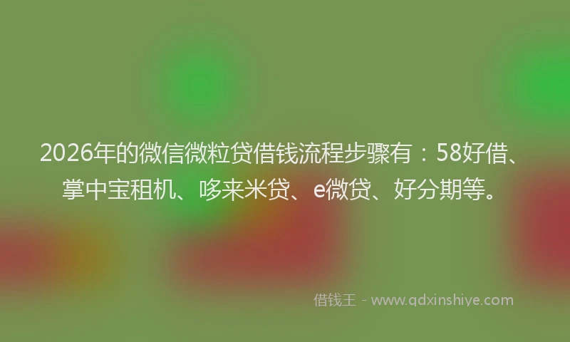 2026年的微信微粒贷借钱流程步骤有：58好借、掌中宝租机、哆来米贷、e微贷、好分期等。