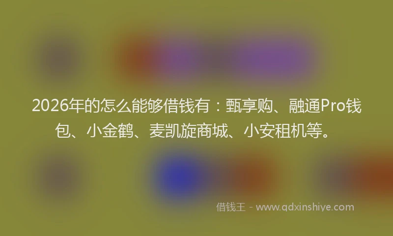 2026年的怎么能够借钱有：甄享购、融通Pro钱包、小金鹤、麦凯旋商城、小安租机等。
