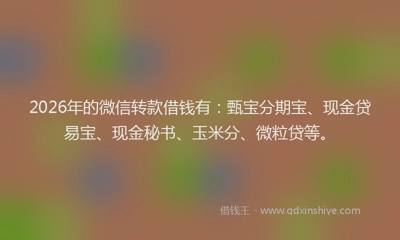 2026年的微信转款借钱有：甄宝分期宝、现金贷易宝、现金秘书、玉米分、微粒贷等。