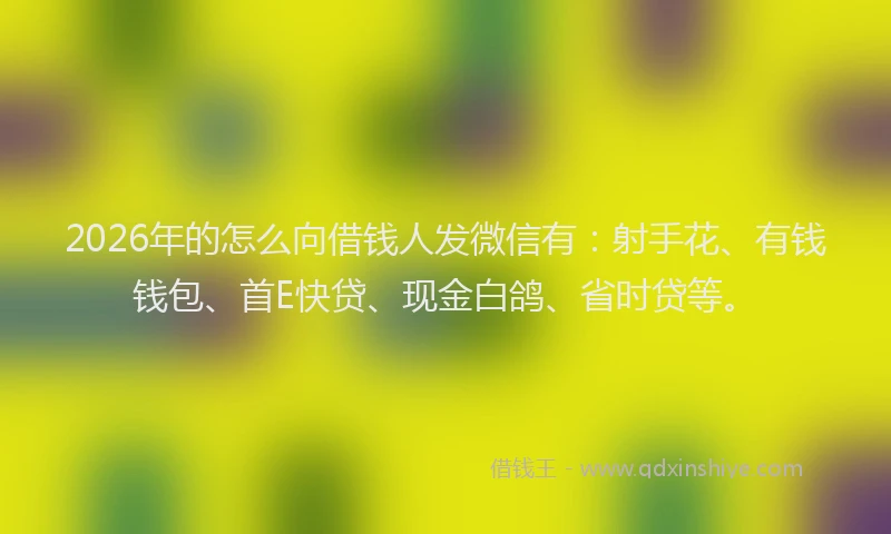 2026年的怎么向借钱人发微信有：射手花、有钱钱包、首E快贷、现金白鸽、省时贷等。