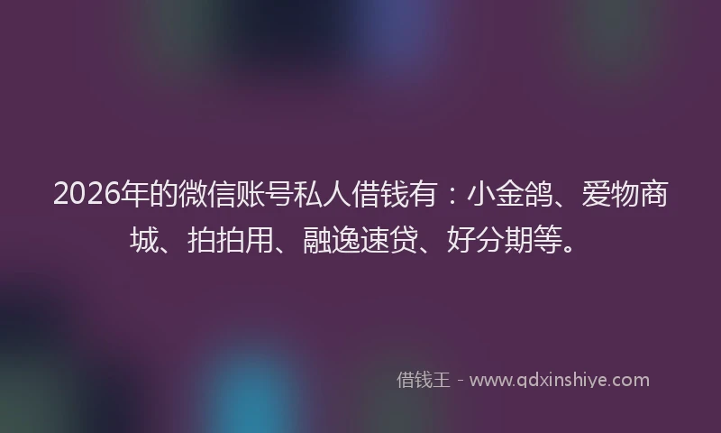 2026年的微信账号私人借钱有：小金鸽、爱物商城、拍拍用、融逸速贷、好分期等。