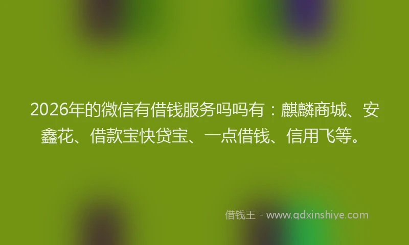 2026年的微信有借钱服务吗吗有：麒麟商城、安鑫花、借款宝快贷宝、一点借钱、信用飞等。