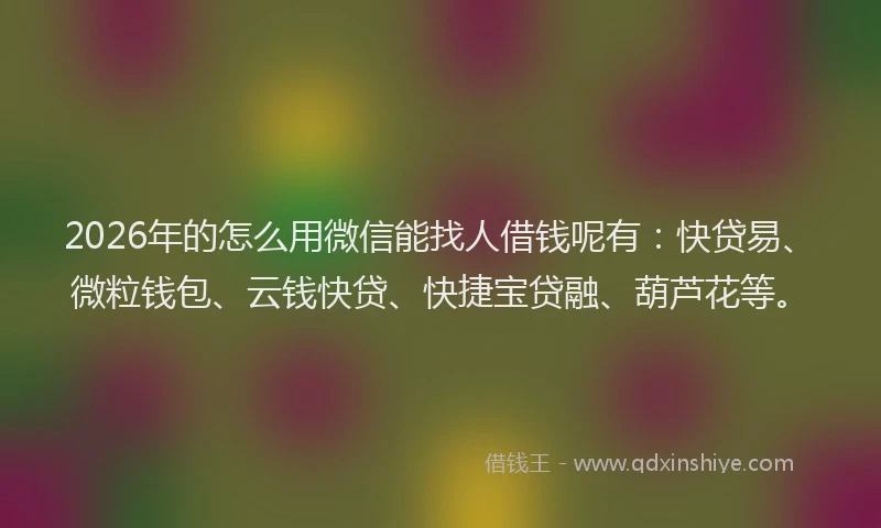 2026年的怎么用微信能找人借钱呢有：快贷易、微粒钱包、云钱快贷、快捷宝贷融、葫芦花等。