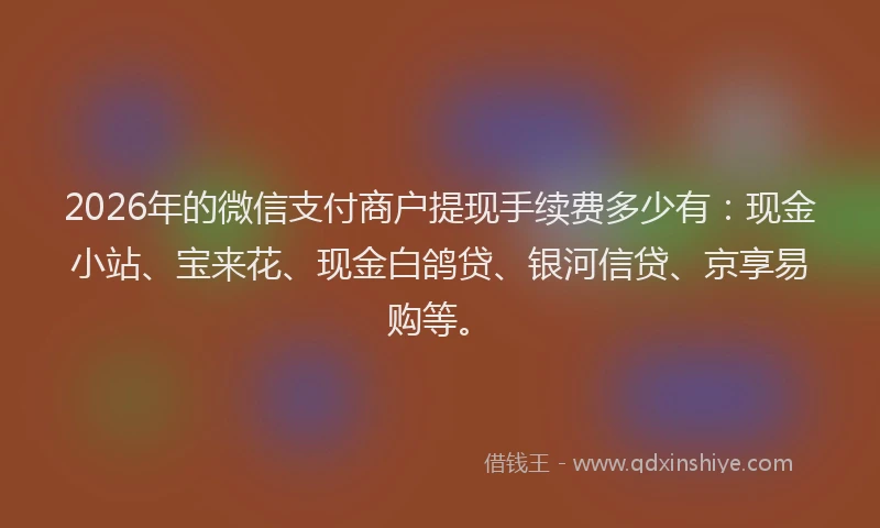 2026年的微信支付商户提现手续费多少有：现金小站、宝来花、现金白鸽贷、银河信贷、京享易购等。