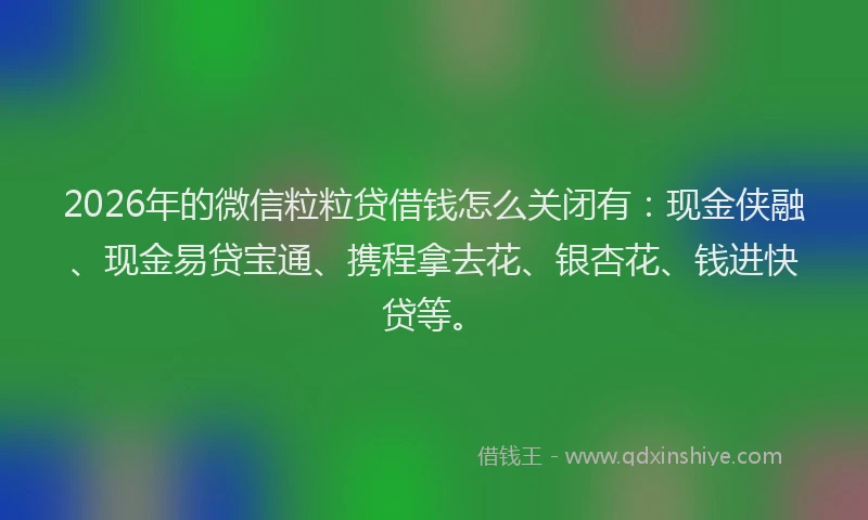 2026年的微信粒粒贷借钱怎么关闭有：现金侠融、现金易贷宝通、携程拿去花、银杏花、钱进快贷等。