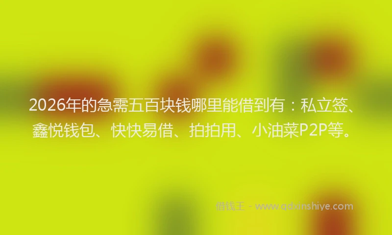2026年的急需五百块钱哪里能借到有：私立签、鑫悦钱包、快快易借、拍拍用、小油菜P2P等。