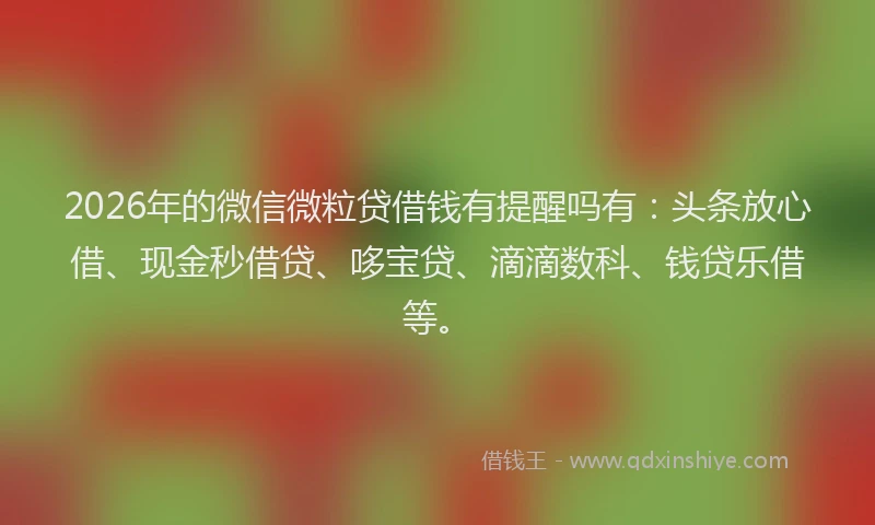 2026年的微信微粒贷借钱有提醒吗有：头条放心借、现金秒借贷、哆宝贷、滴滴数科、钱贷乐借等。