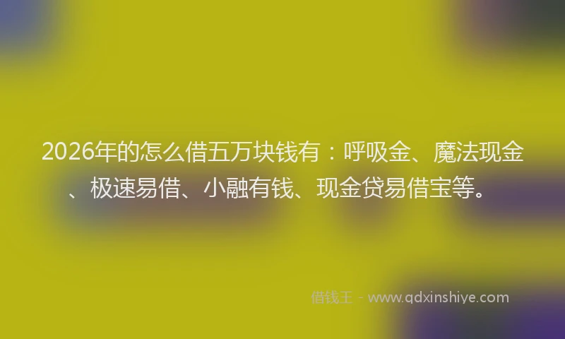 2026年的怎么借五万块钱有：呼吸金、魔法现金、极速易借、小融有钱、现金贷易借宝等。