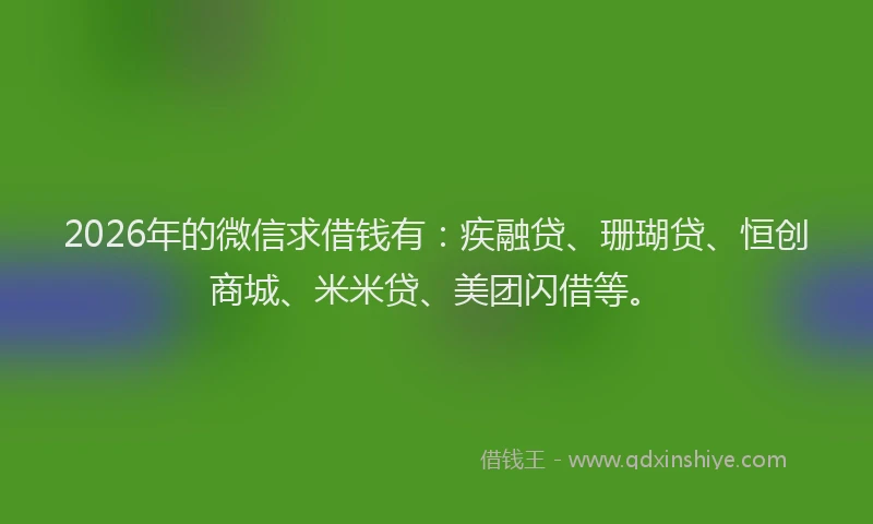 2026年的微信求借钱有：疾融贷、珊瑚贷、恒创商城、米米贷、美团闪借等。