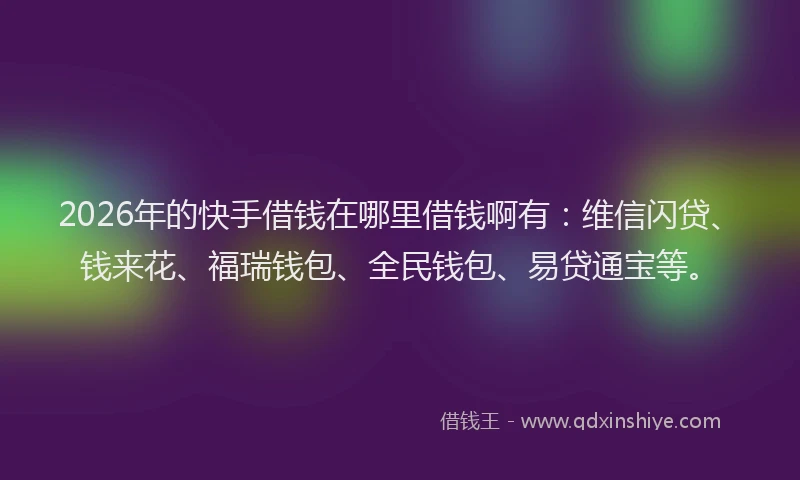 2026年的快手借钱在哪里借钱啊有：维信闪贷、钱来花、福瑞钱包、全民钱包、易贷通宝等。