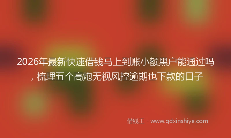 2026年最新快速借钱马上到账小额黑户能通过吗，梳理五个高炮无视风控逾期也下款的口子