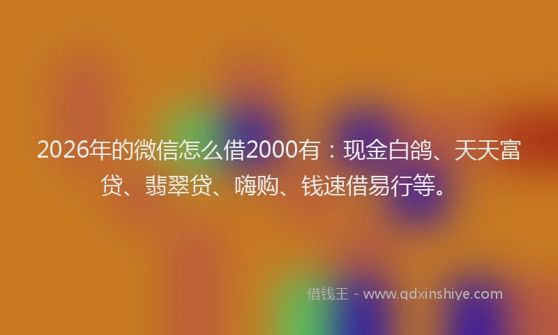 2026年的微信怎么借2000有：现金白鸽、天天富贷、翡翠贷、嗨购、钱速借易行等。