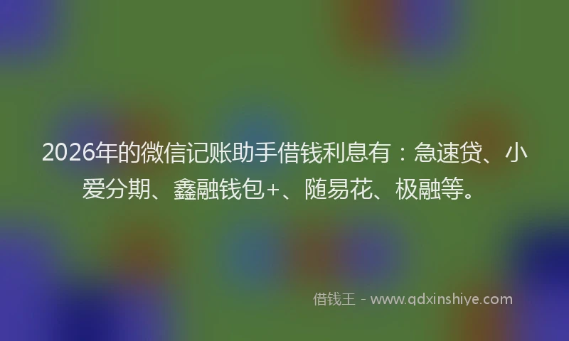 2026年的微信记账助手借钱利息有：急速贷、小爱分期、鑫融钱包+、随易花、极融等。
