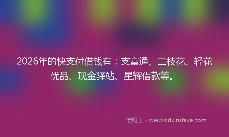 2026年的快支付借钱有：支富通、三枝花、轻花优品、现金驿站、星辉借款等。