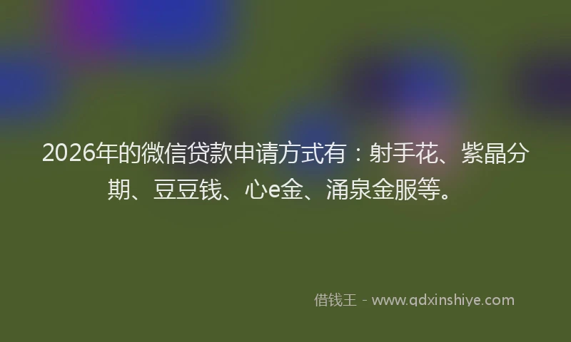 2026年的微信贷款申请方式有：射手花、紫晶分期、豆豆钱、心e金、涌泉金服等。