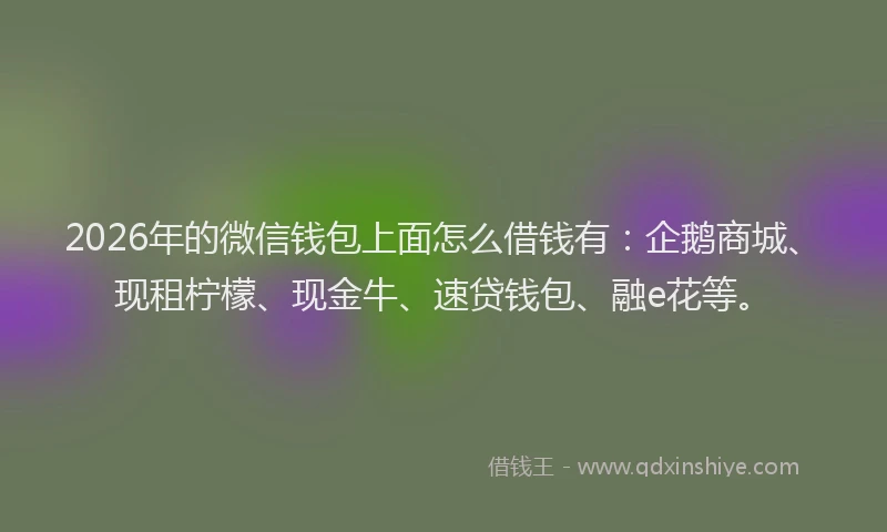 2026年的微信钱包上面怎么借钱有：企鹅商城、现租柠檬、现金牛、速贷钱包、融e花等。