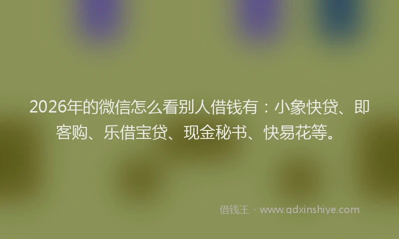 2026年的微信怎么看别人借钱有：小象快贷、即客购、乐借宝贷、现金秘书、快易花等。
