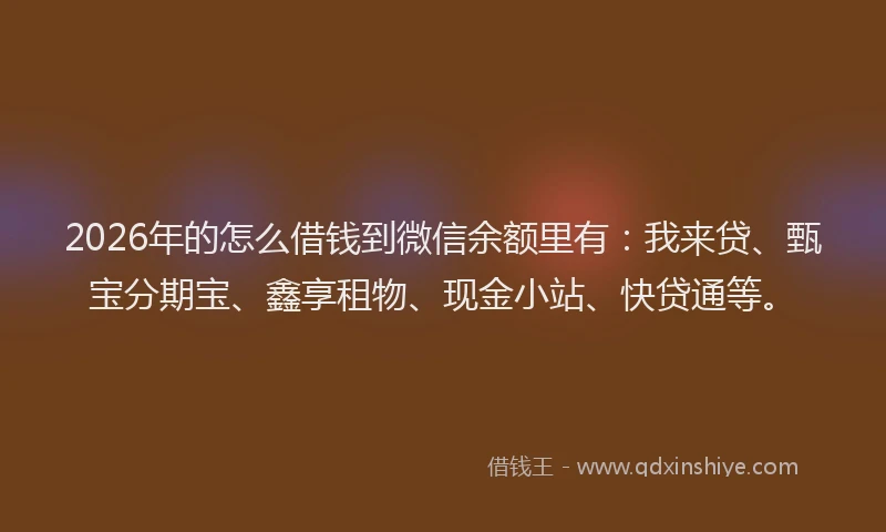 2026年的怎么借钱到微信余额里有：我来贷、甄宝分期宝、鑫享租物、现金小站、快贷通等。