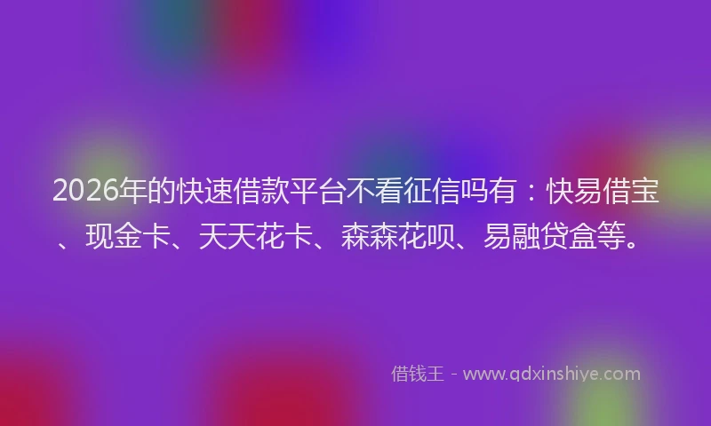 2026年的快速借款平台不看征信吗有：快易借宝、现金卡、天天花卡、森森花呗、易融贷盒等。