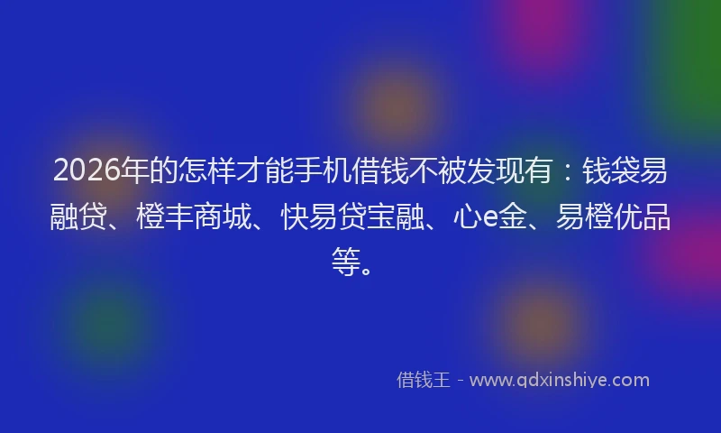 2026年的怎样才能手机借钱不被发现有：钱袋易融贷、橙丰商城、快易贷宝融、心e金、易橙优品等。